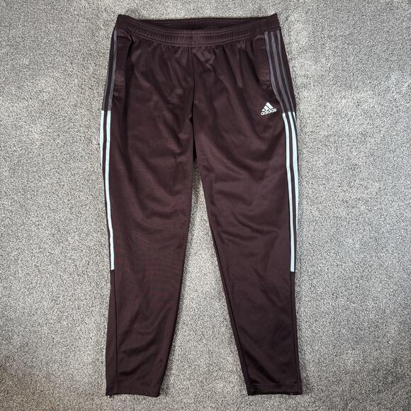 Adidas Track Pants Mens XL Burgundy AEROREADY 3-Stripes Ankle Zips Soccer HN8044 - Picture 1 of 16